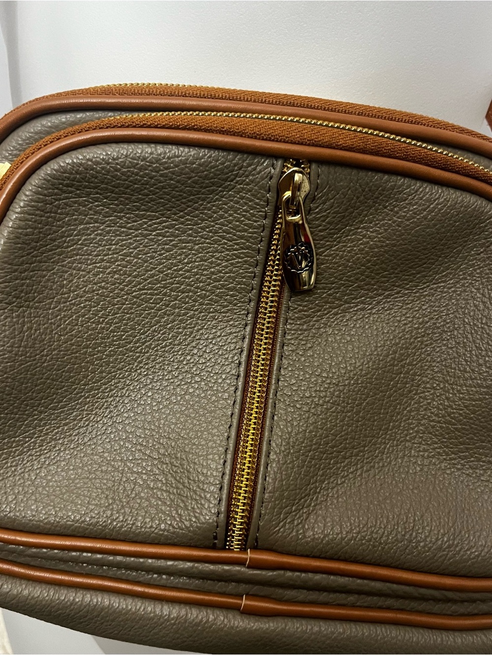 Valentina Gray and Tan Crossbody Bag with Gold Hardware
